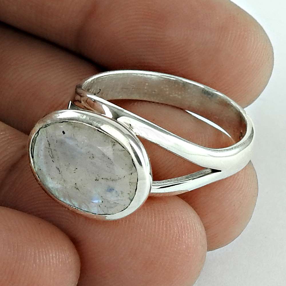 Woman Gift Rainbow Moonstone 925 Silver Cocktail Tribal Ring Size 9 U59