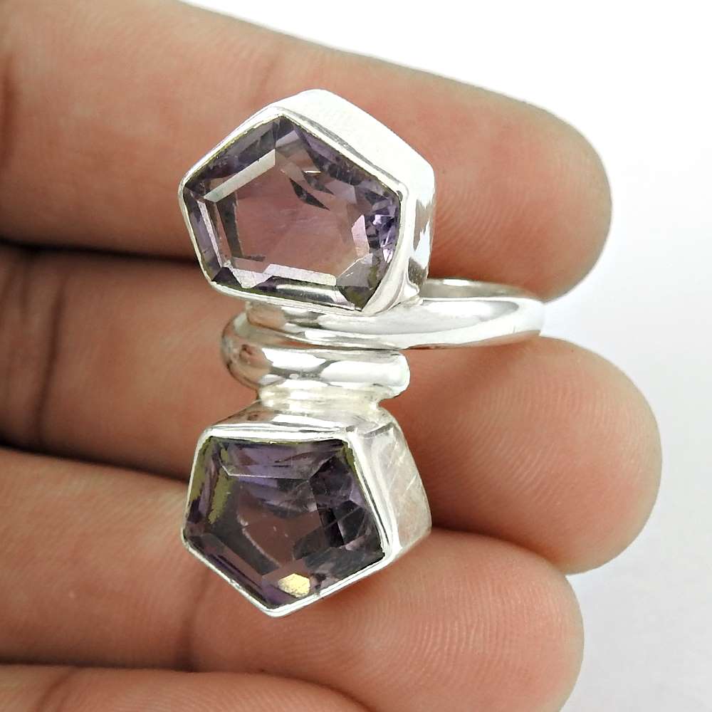 Woman Gift 925 Sterling Silver Natural Amethyst Cocktail Ring Size 6 I36