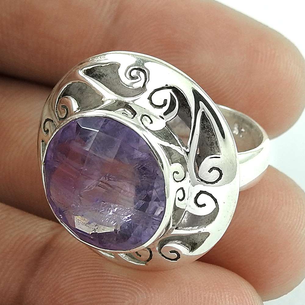 Woman Gift Natural Amethyst Gemstone 925 Sterling Silver Ring Size 7 J36