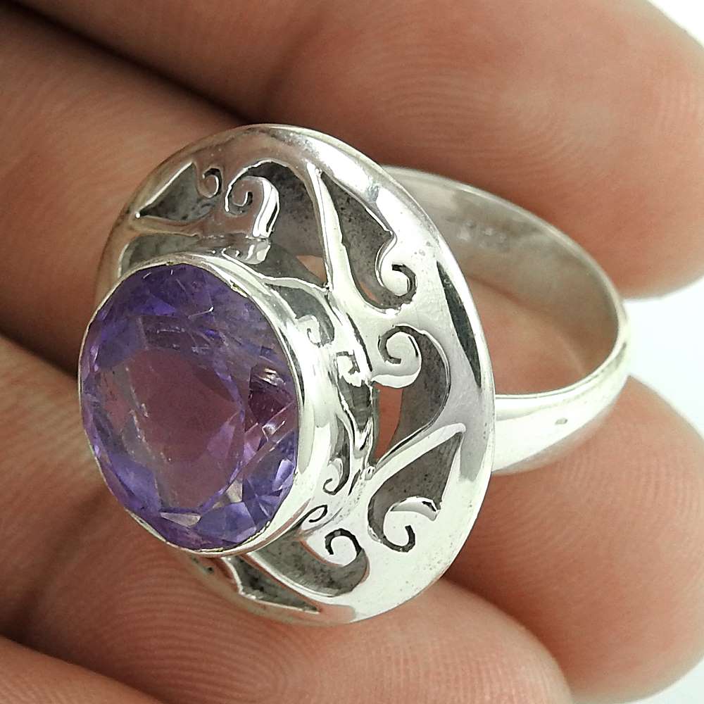 Woman Gift Natural Amethyst Gemstone Statement Ring Size 7 925 Silver K36