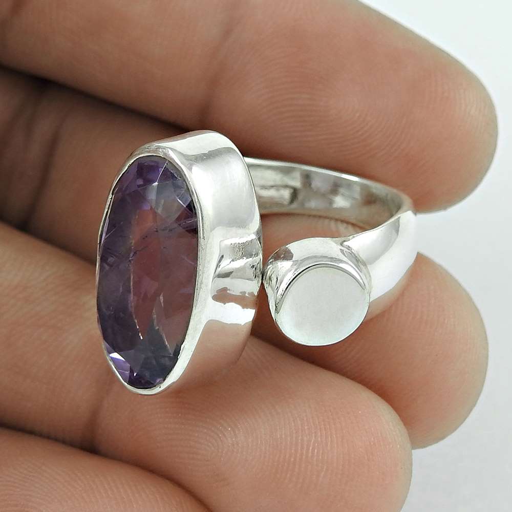 Woman Gift Solitaire Ring Size 7 925 Silver Natural Amethyst Gemstone H33