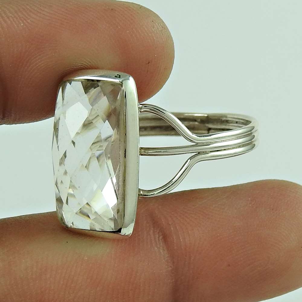 Woman Gift Natural Crystal Cocktail Ring Size 13 925 Silver I33