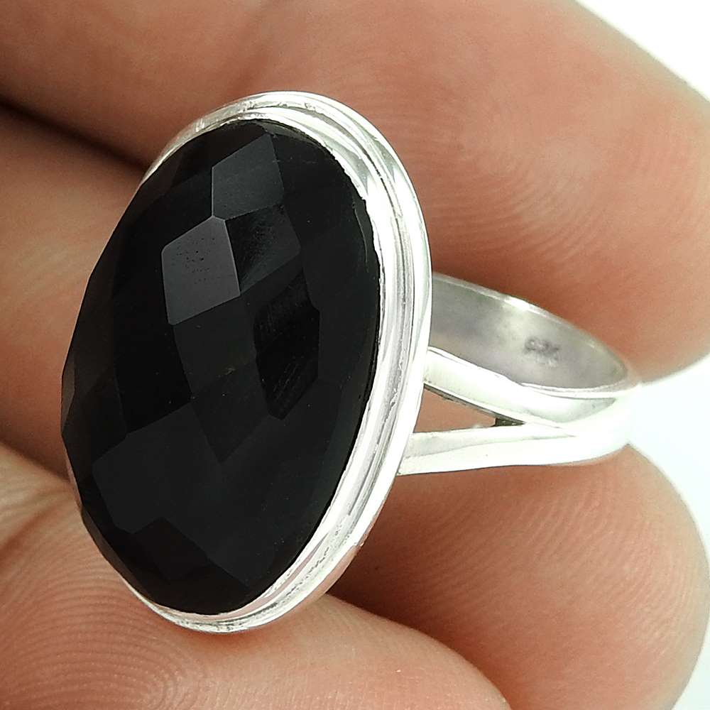 Woman Gift Natural Onyx Solitaire Ethnic Ring Size 7.5 925 Silver G60