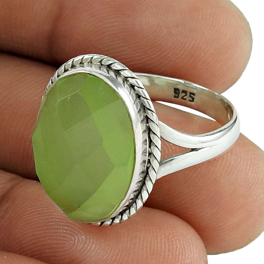 Woman Gift Prehnite Solitaire Tribal Ring Size 9.5 925 Silver H60