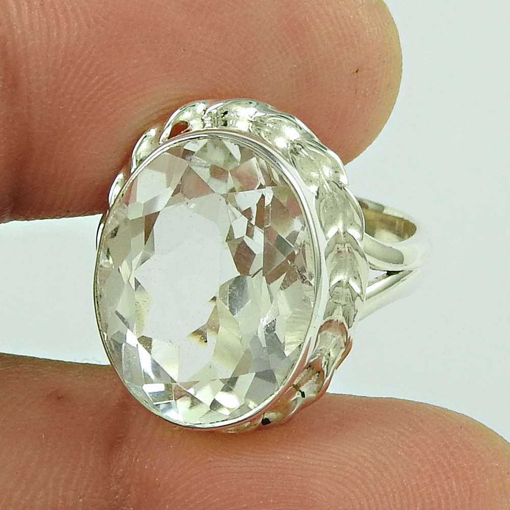 Woman Gift Crystal Gemstone Statement Ring Size 6.5 925 Sterling Silver I60