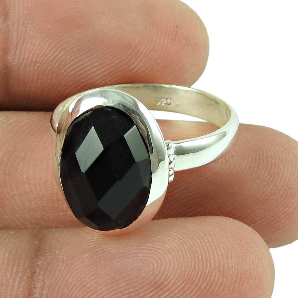 Woman Gift 925 Silver Natural Onyx Statement Vintage Ring Size 9 L60