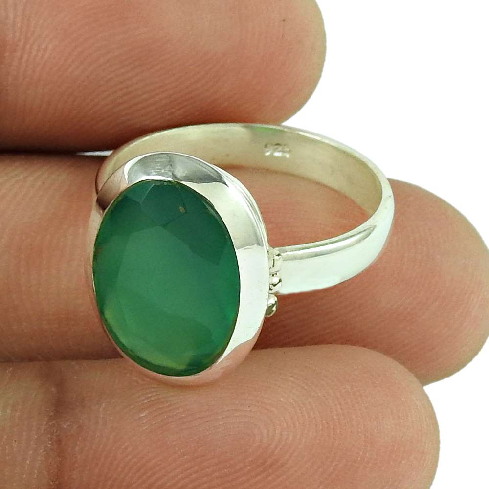 Woman Gift Onyx Gemstone 925 Silver Solitaire Ethnic Ring Size 8 M60