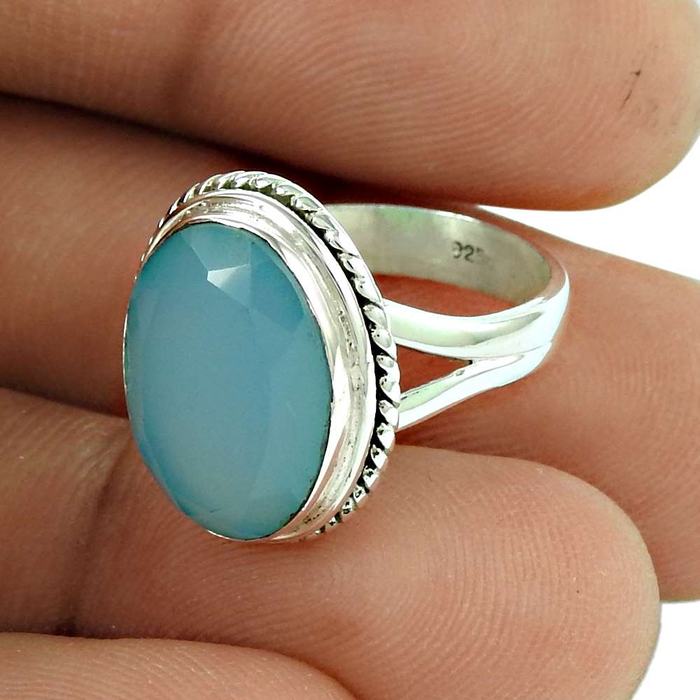 Woman Gift 925 Silver Natural Chalcedony Statement Boho Ring Size 5 N60