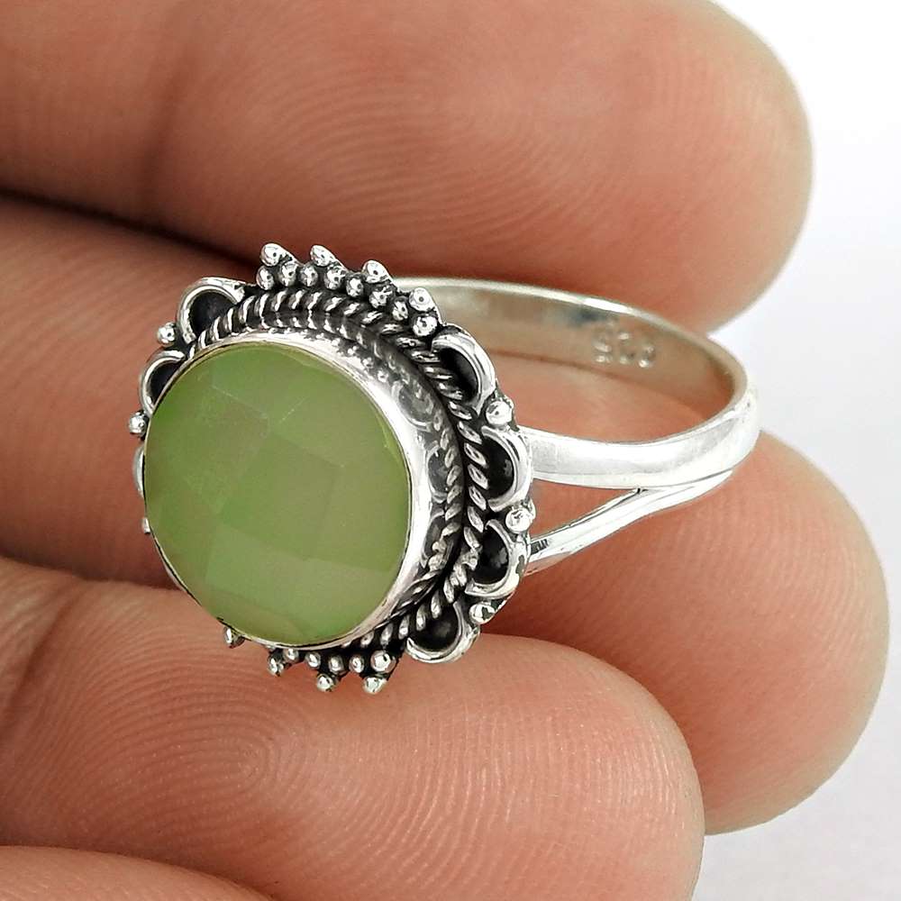 Woman Gift Prehnite Gemstone Cocktail Ethnic Ring Size 7.5 925 Silver P60