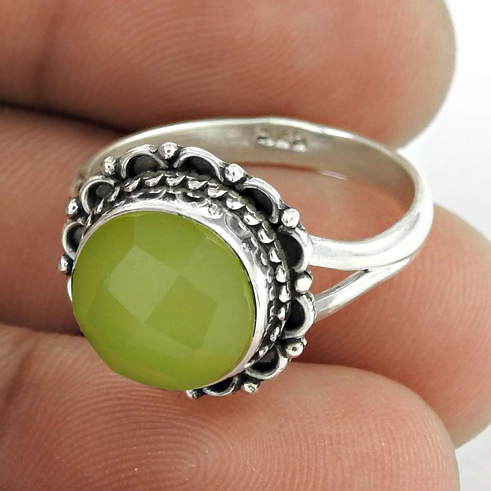 Woman Gift Prehnite 925 Silver Statement Vintage Ring Size 7.5 Q4