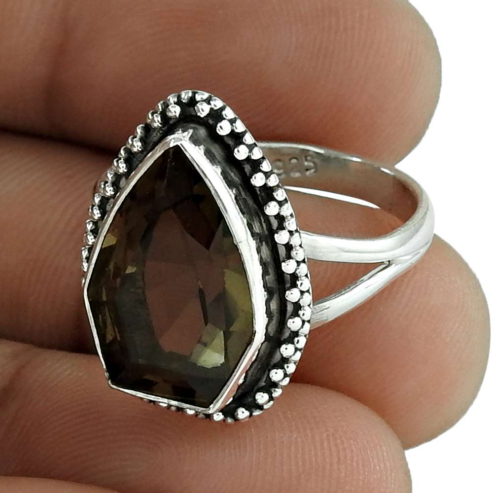 Woman Gift Smoky Quartz 925 Silver Solitaire Ethnic Ring Size 6.5 U60