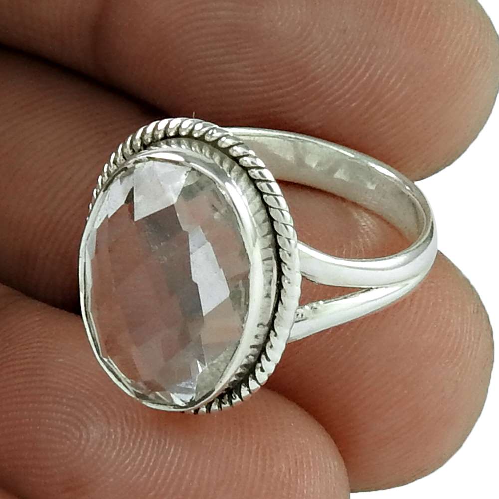 Woman Gift 925 Silver Natural Crystal Gemstone Cocktail Boho Ring Size 5 V60