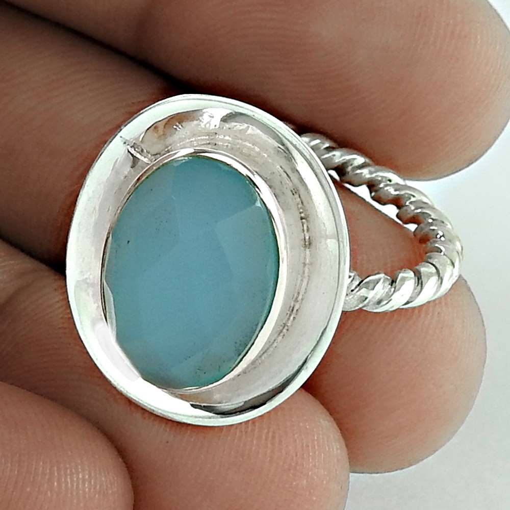 Woman Gift Chalcedony 925 Silver Solitaire Tribal Ring Size 7.5 A61