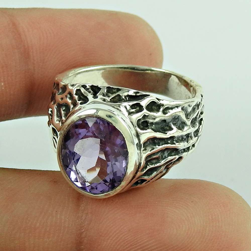 Woman Gift Natural Amethyst Cocktail Boho Ring Size 8 925 Silver K33