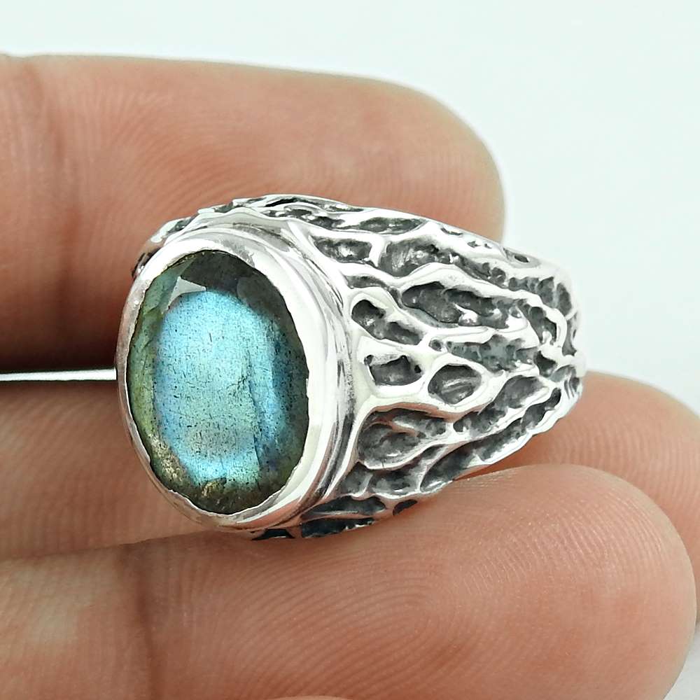 Woman Gift Natural Labradorite Gemstone 925 Silver Statement Ring Size 8 B37
