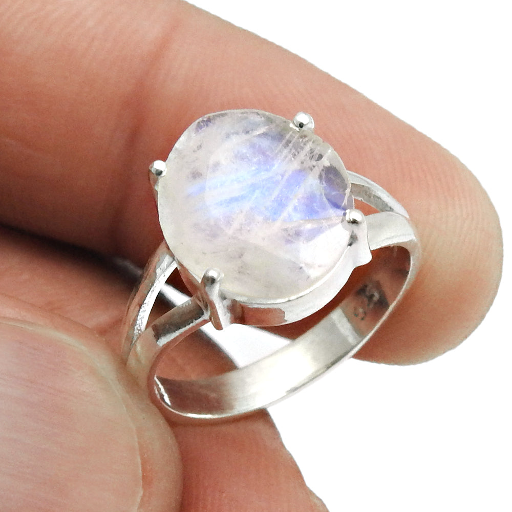 Gift For Her 925 Silver Natural Faceted Rainbow Moonstone Cocktail Ring Size 5 B17