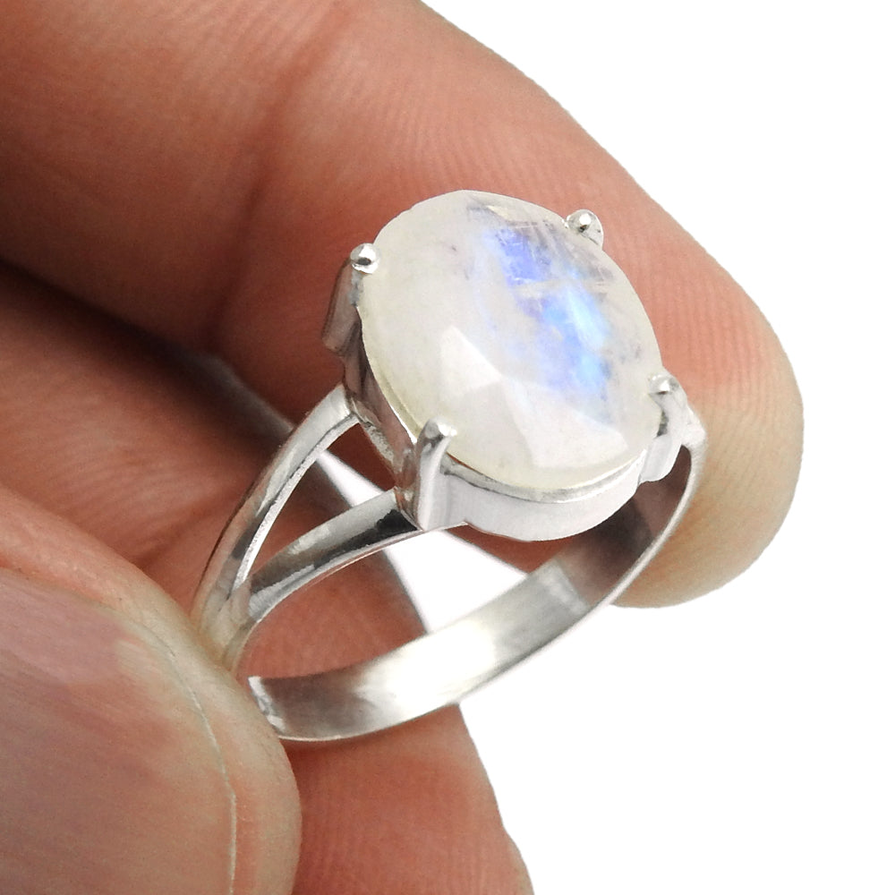 Natural Faceted Rainbow Moonstone Cocktail Ring Size 7 925 Silver For Girls C17