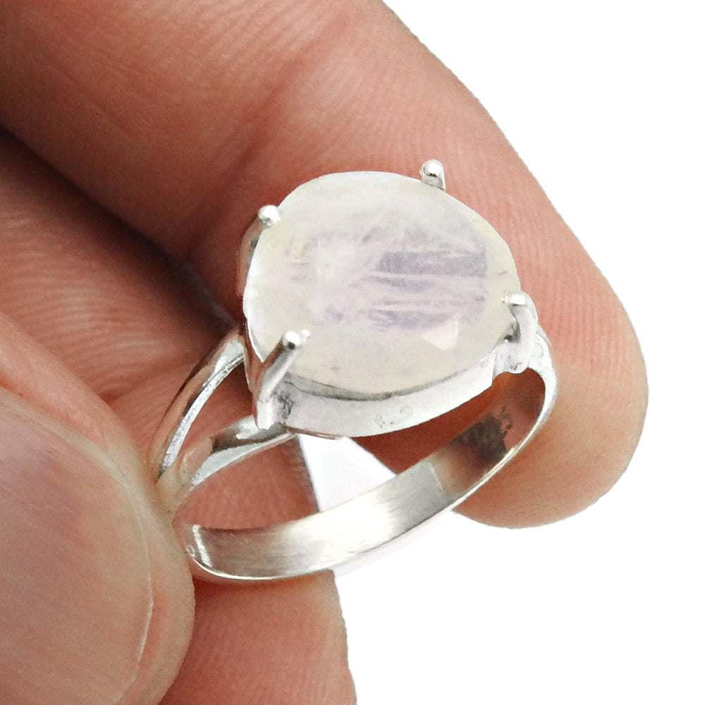 Gift For Her Natural Faceted Rainbow Moonstone Cocktail Ring Size 7 925 Silver B25