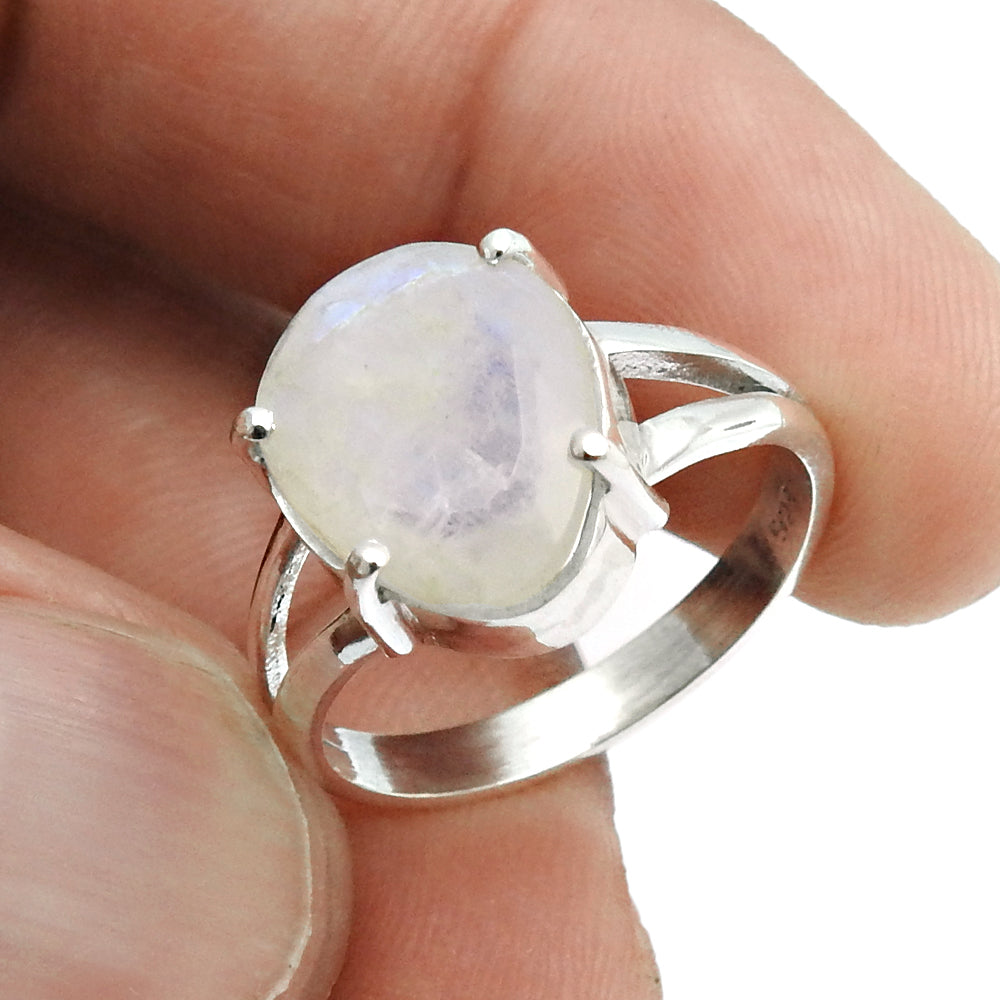 Natural Faceted Rainbow Moonstone Cocktail Ring Size 7 925 Silver For Women L17