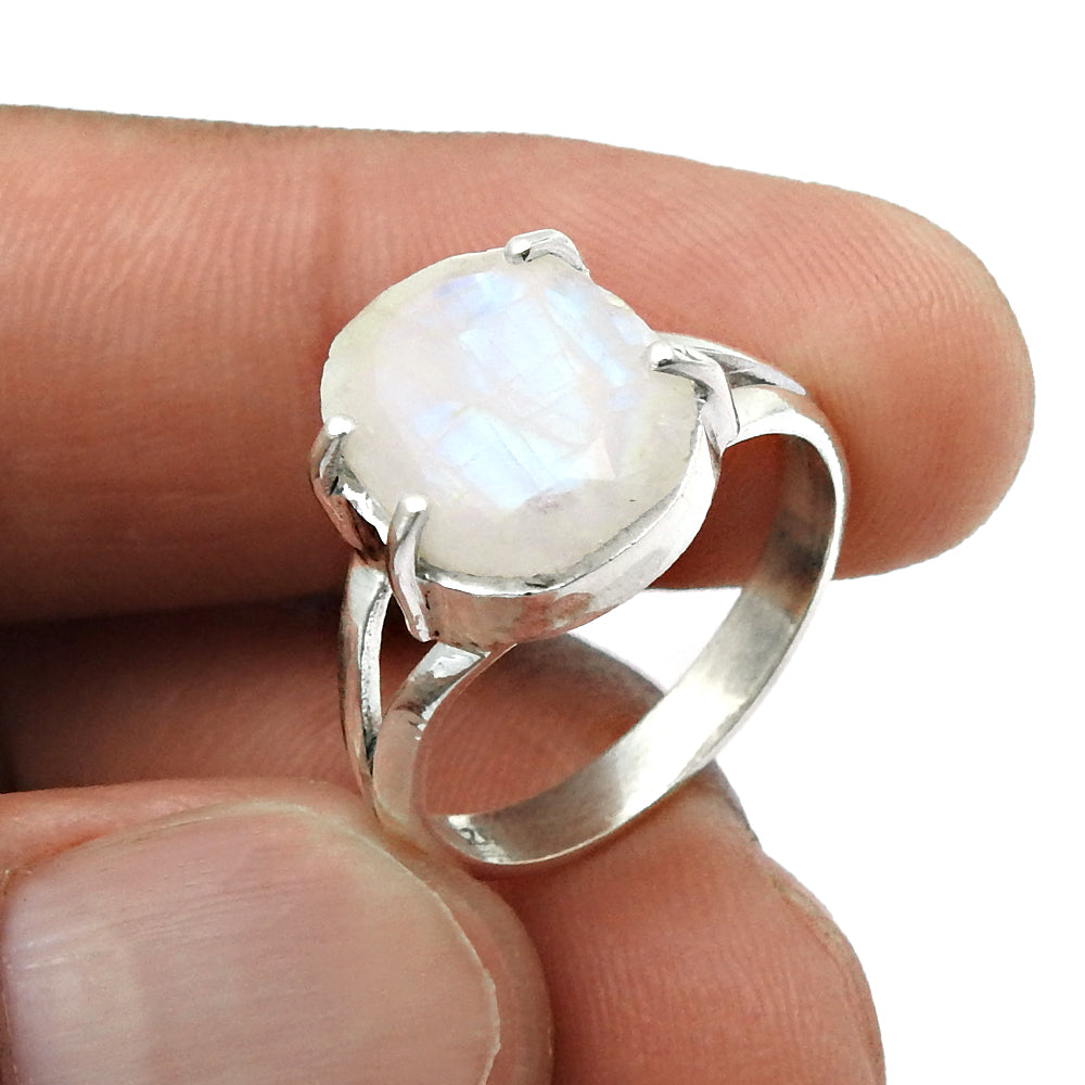 Gift For Her Natural Faceted Rainbow Moonstone Cocktail Ring Size 7 925 Silver C25