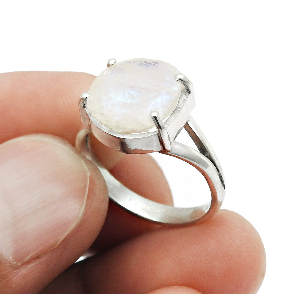 Gift For Women Cocktail Ring Size 7 925 Silver Natural Faceted Rainbow Moonstone T17