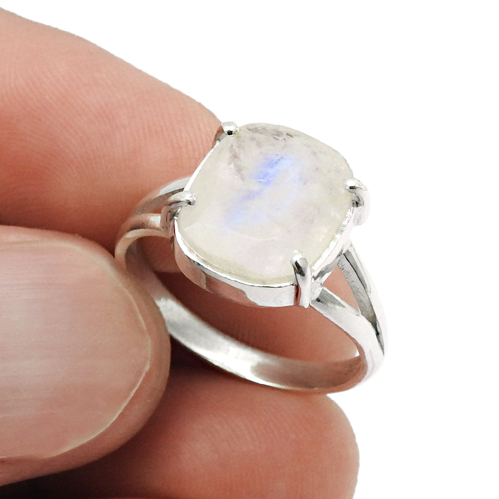 Natural Faceted Rainbow Moonstone Cocktail Ring Size 8 925 Silver For Women U17