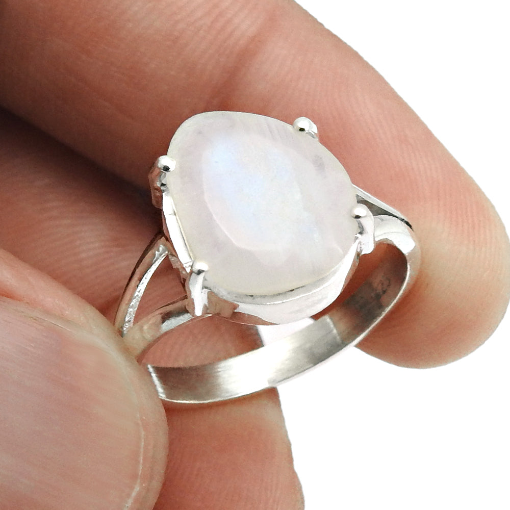 Natural Faceted Rainbow Moonstone Cocktail Ring Size 8 925 Silver For Girls Y17