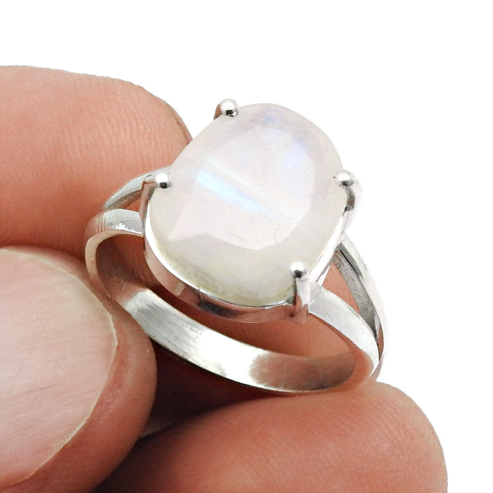 Natural Faceted Rainbow Moonstone Cocktail Ring Size 7 925 Silver For Girls Z17