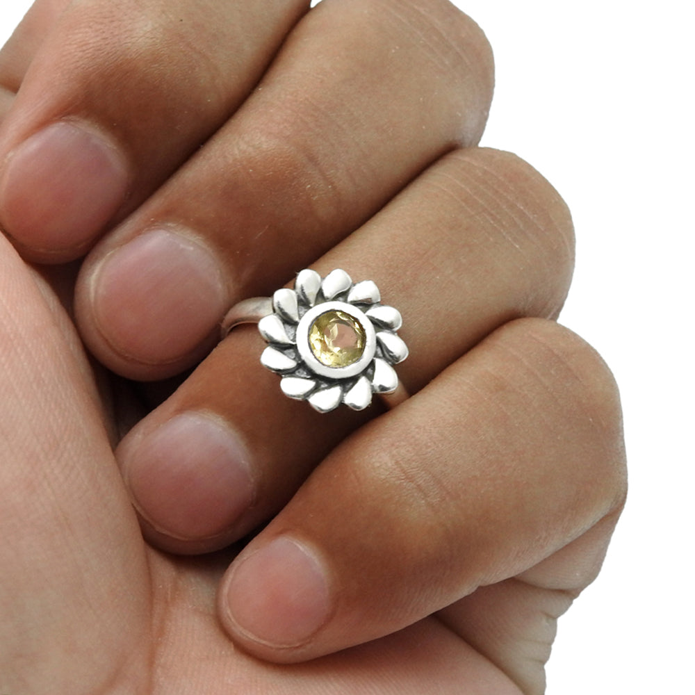 Birthday Gift For Her Natural Citrine Gemstone Cocktail Flower Ring Size 8 925 Silver Q2