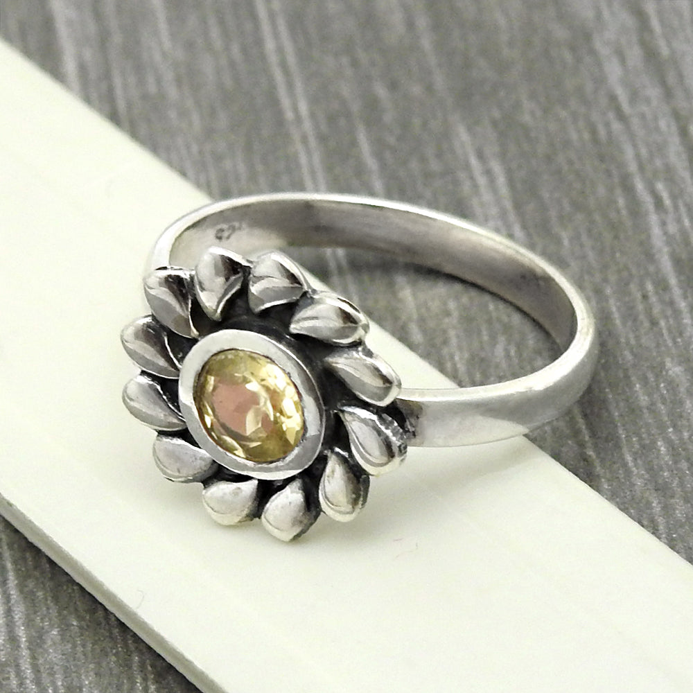 Birthday Gift For Her Natural Citrine Gemstone Cocktail Flower Ring Size 8 925 Silver Q2