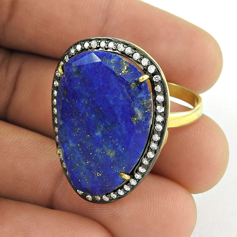 Woman Gift Natural Lapis Lazuli Statement Ring Size 8 925 Silver H39