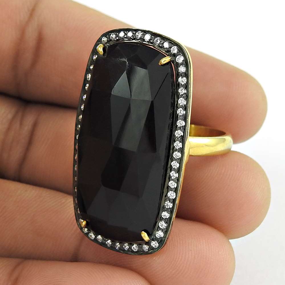 Woman Gift Natural Onyx Solitaire Ring Size 8.5 925 Sterling Silver K39