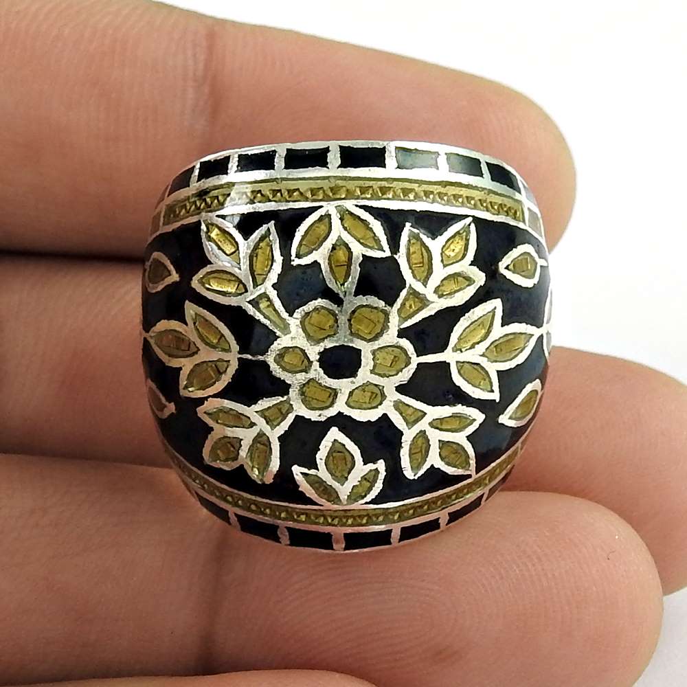 Large Stunning 925 Sterling Silver Enamel Ring