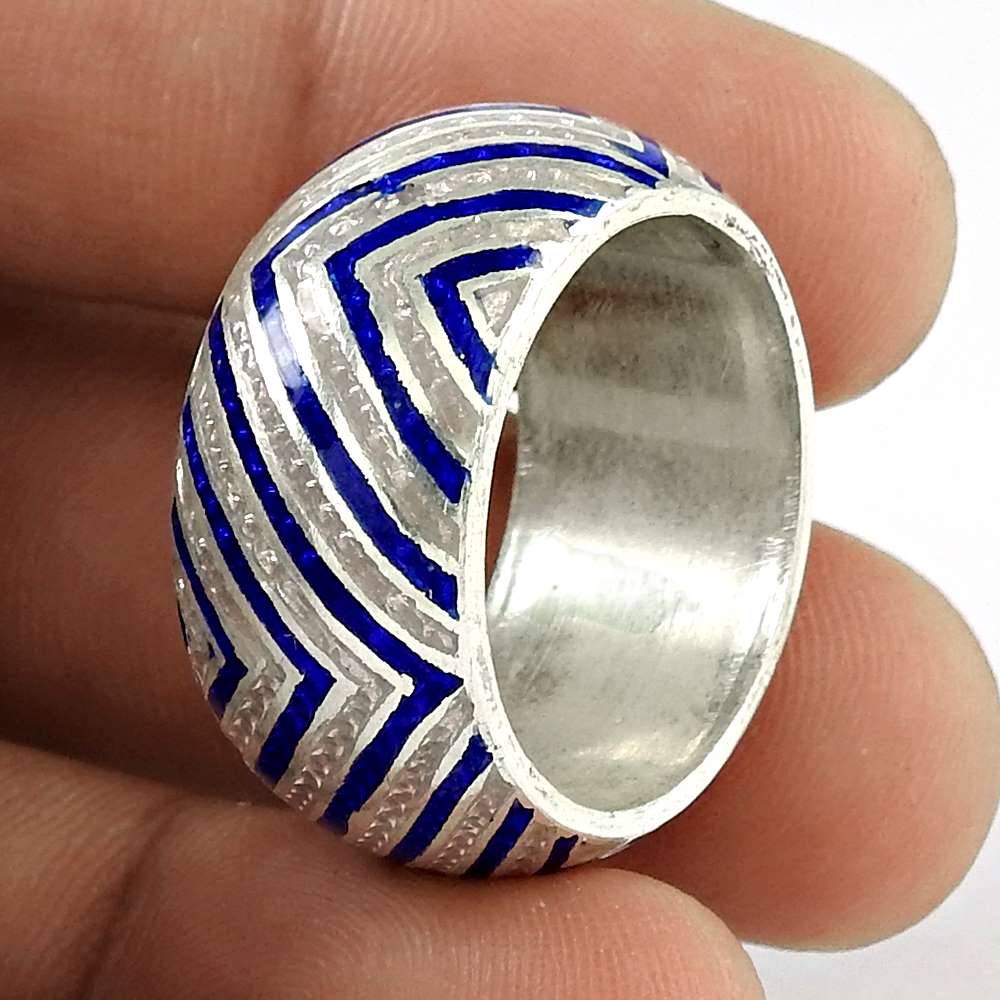 Semi Precious 925 Sterling Silver Enamel Ring