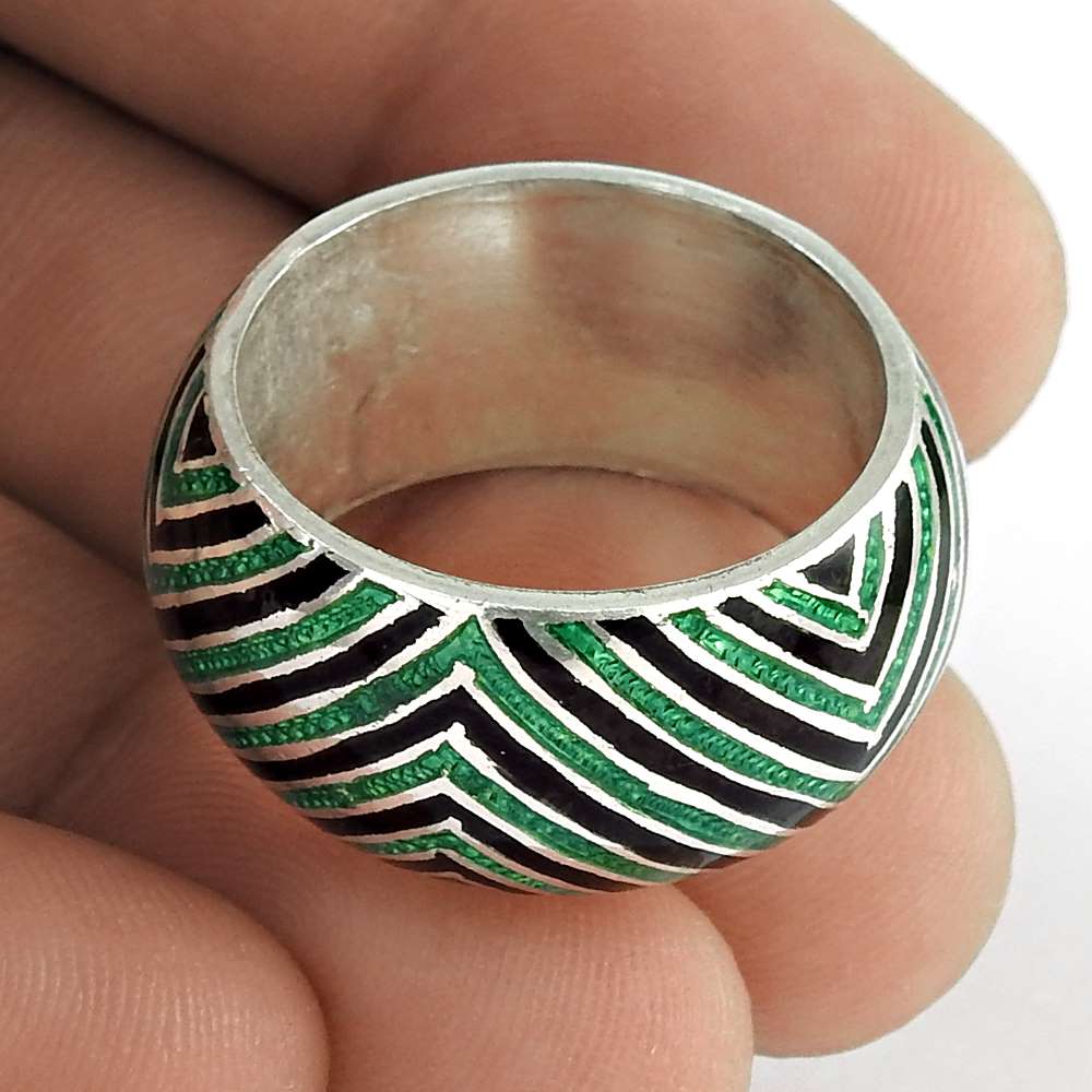 Fine 925 Sterling Silver Enamel Ring