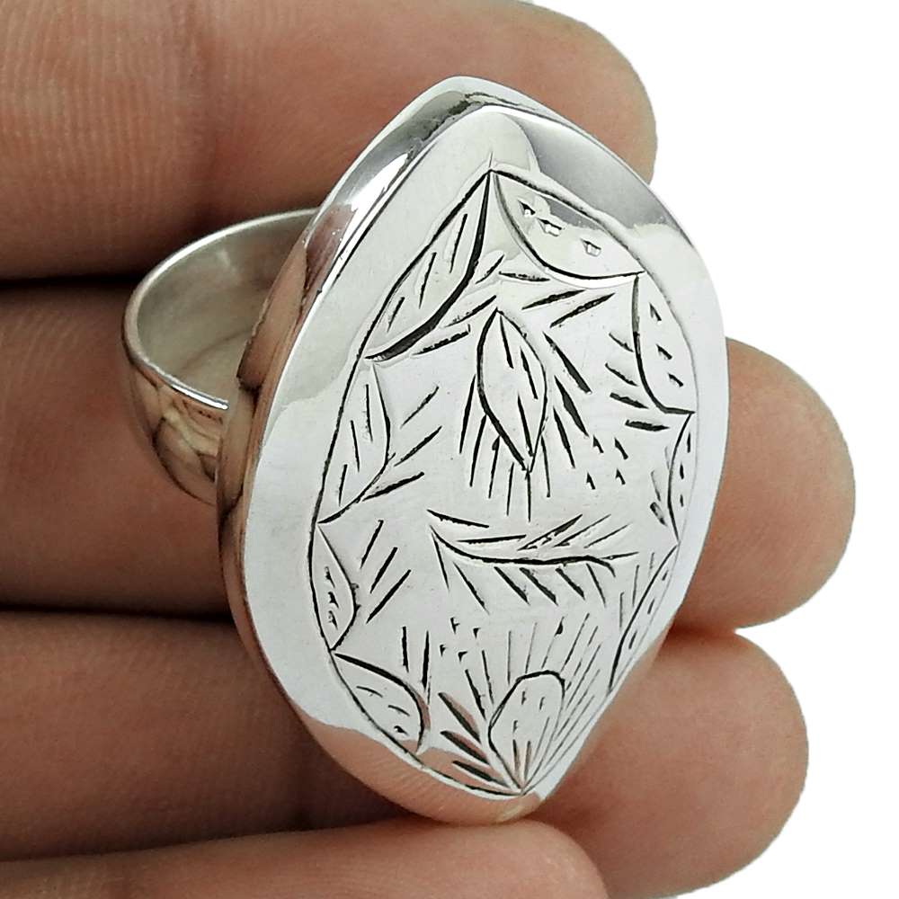 Indian Jewelry 925 Solid Sterling Silver Cocktail Artisan Ring Size 8 H1