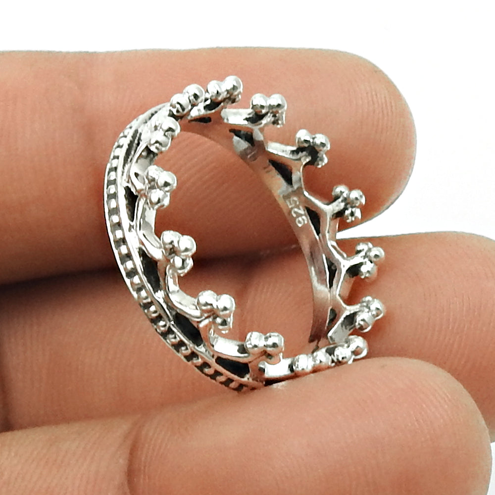 Crown Ring Size 7 to 9 925 Solid Sterling Silver HANDMADE Indian Jewelry BB41