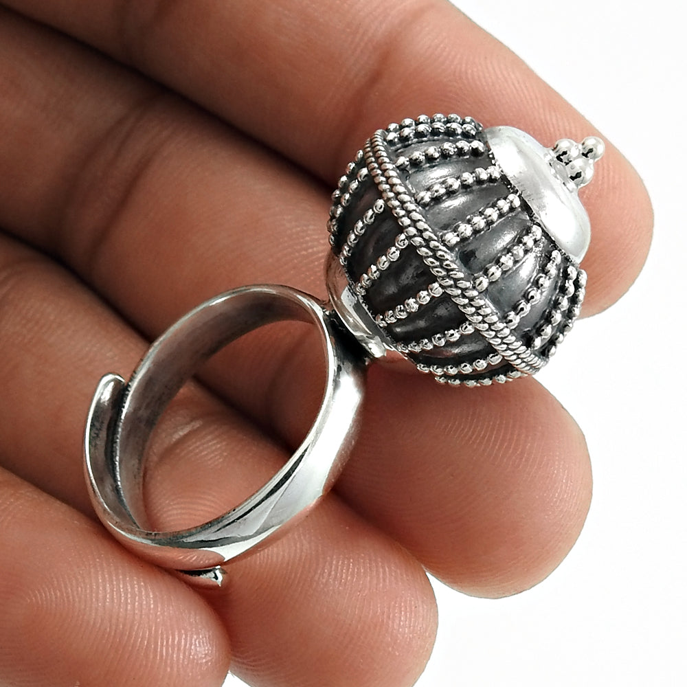 Solid 925 Sterling Oxidized Silver Adjustable Ring Indian Jewelry L72