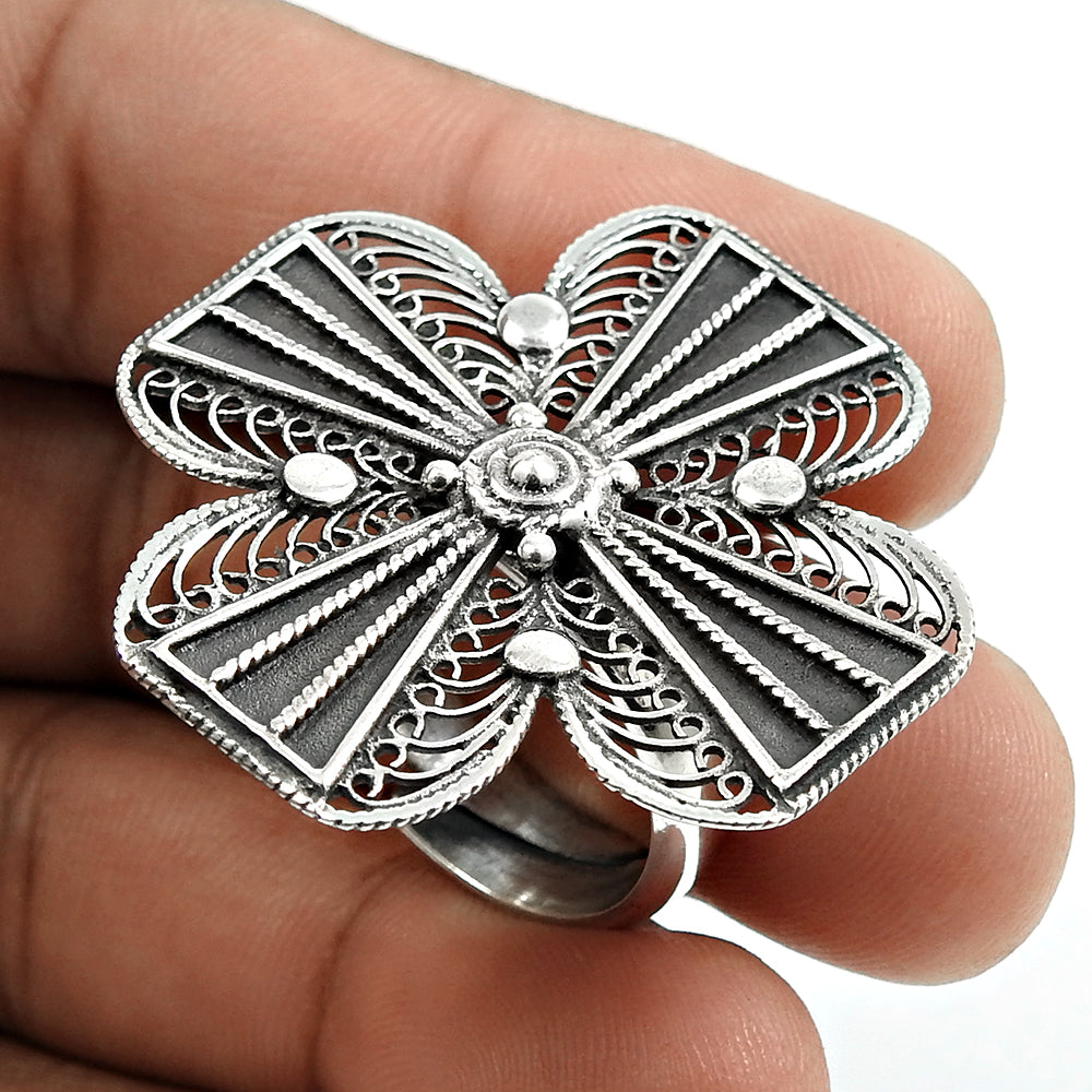 Solid 925 Sterling Silver Flower Design Adjustable Ring Artisan Jewelry P73
