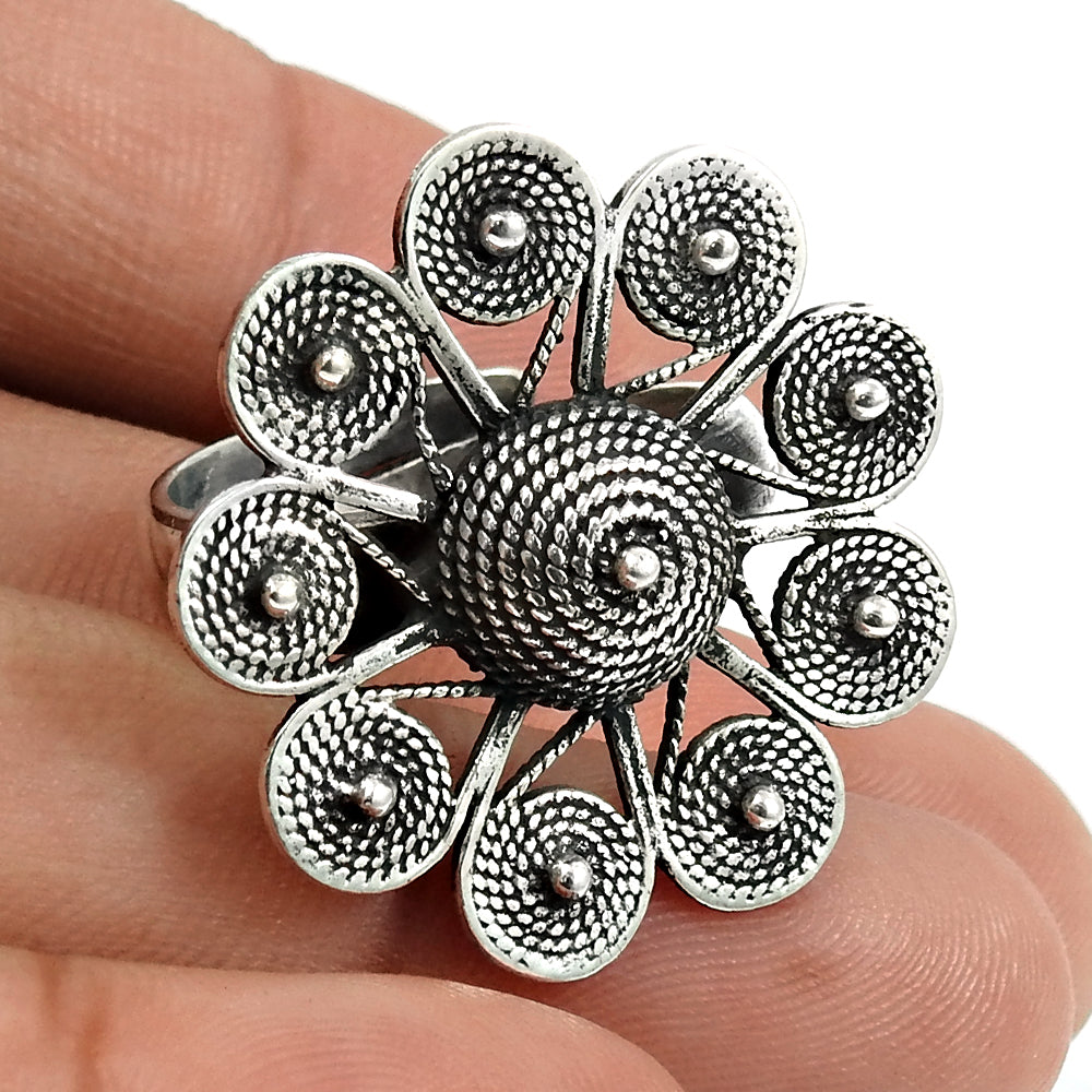 Solid 925 Sterling Silver Flower Adjustable Ring Handmade Jewelry Y73