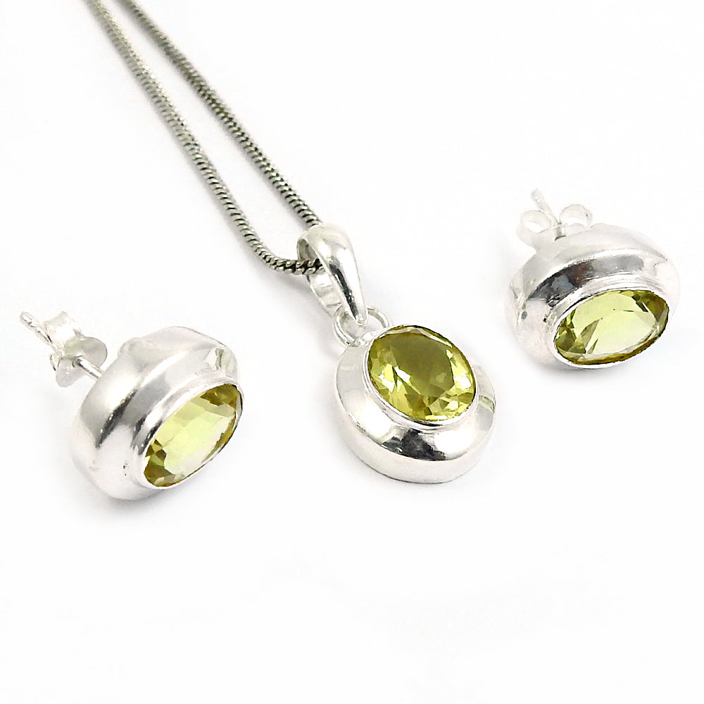 101 Natural Lemon Topaz Gemstone 925 Silver Earrings Pendant Set