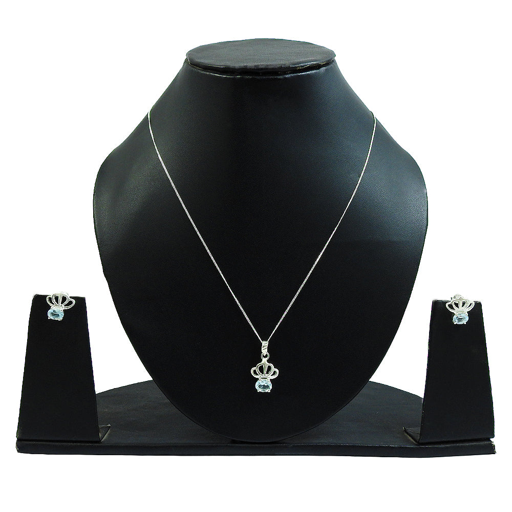 Blue Topaz Earrings Necklace Set 925 Silver Wedding Gift Jewelry