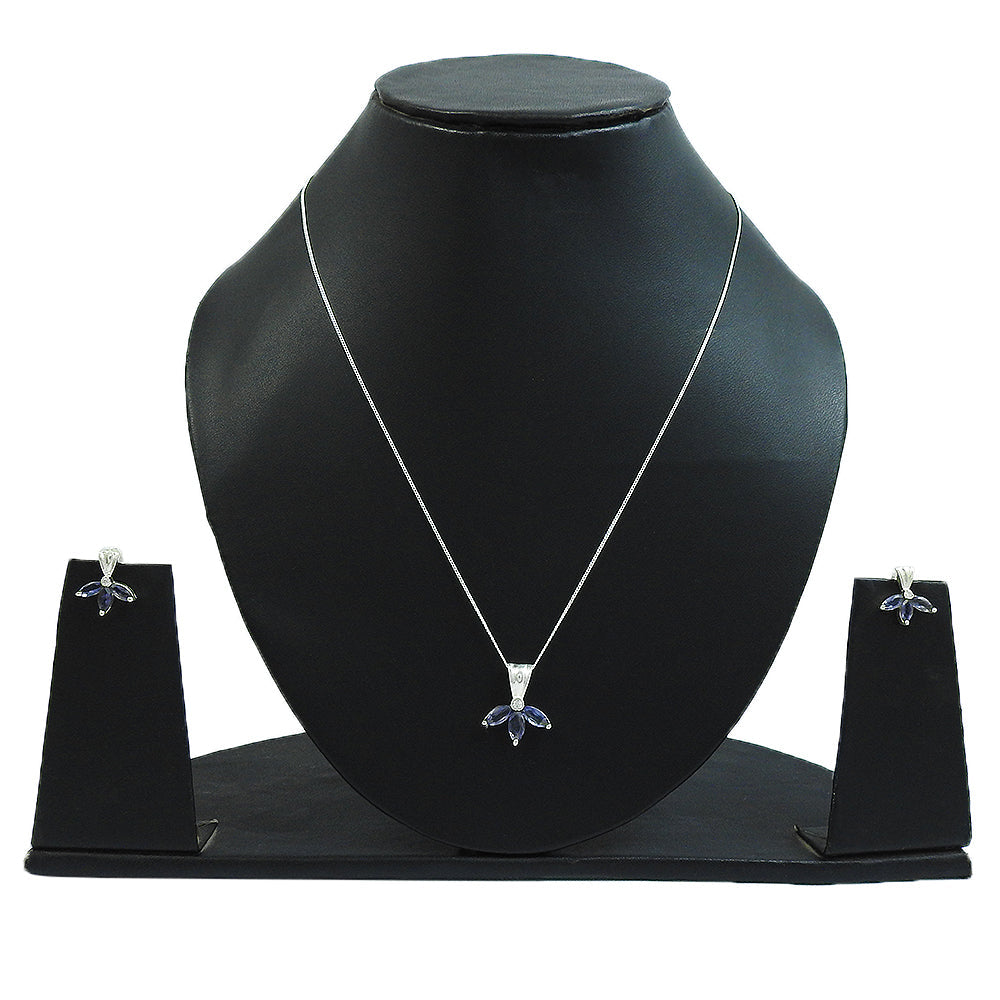 101 Natural Iolite Gemstone 925 Silver Earrings Necklace Set