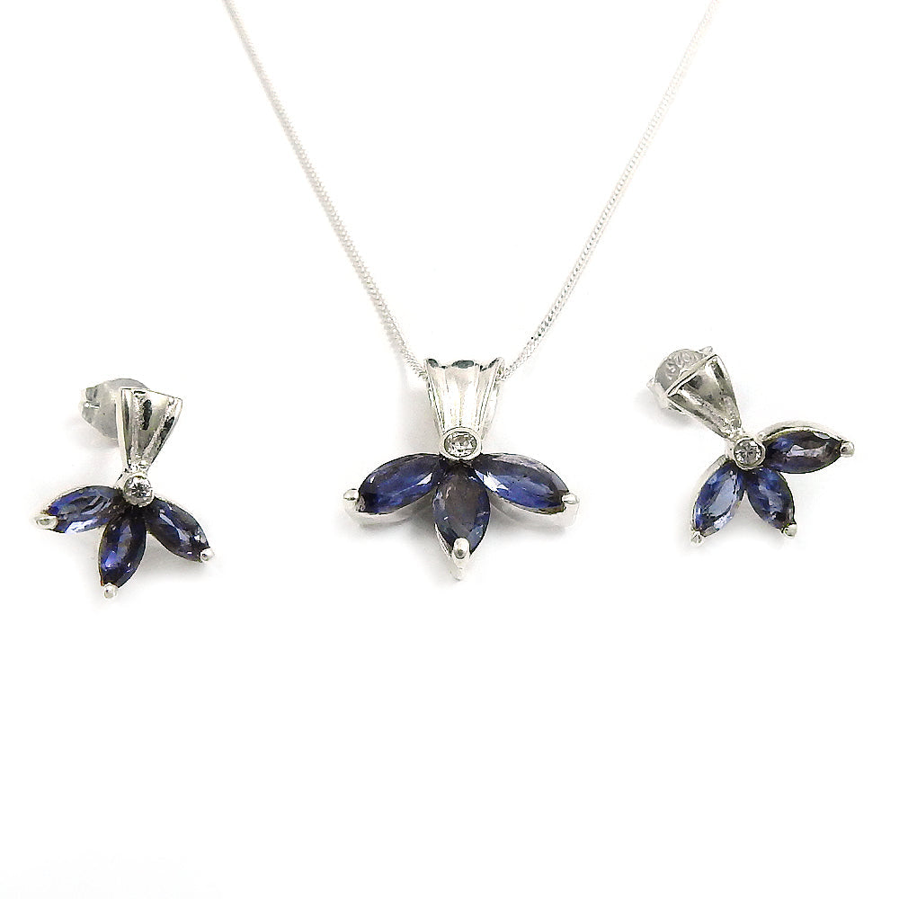 101 Natural Iolite Gemstone 925 Silver Earrings Necklace Set