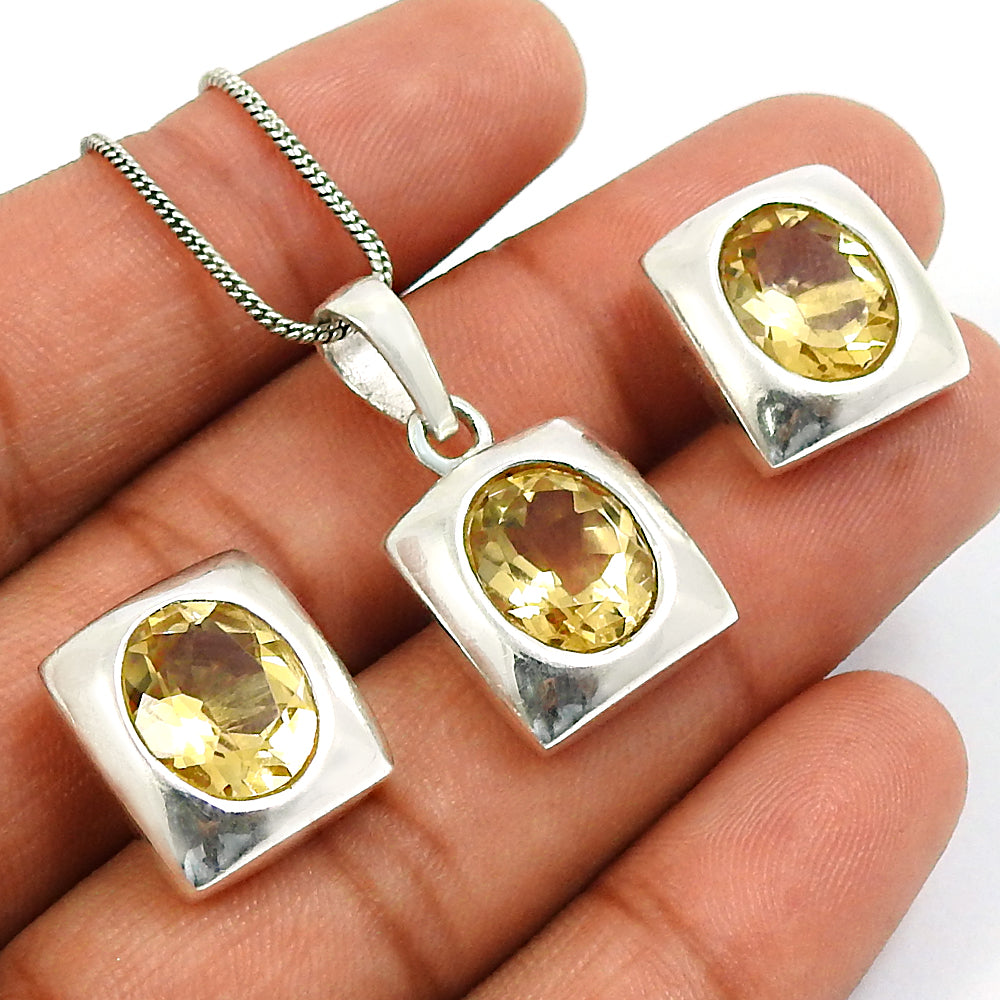 101 925 Sterling Silver Citrine Gemstone Earrings Pendant Set