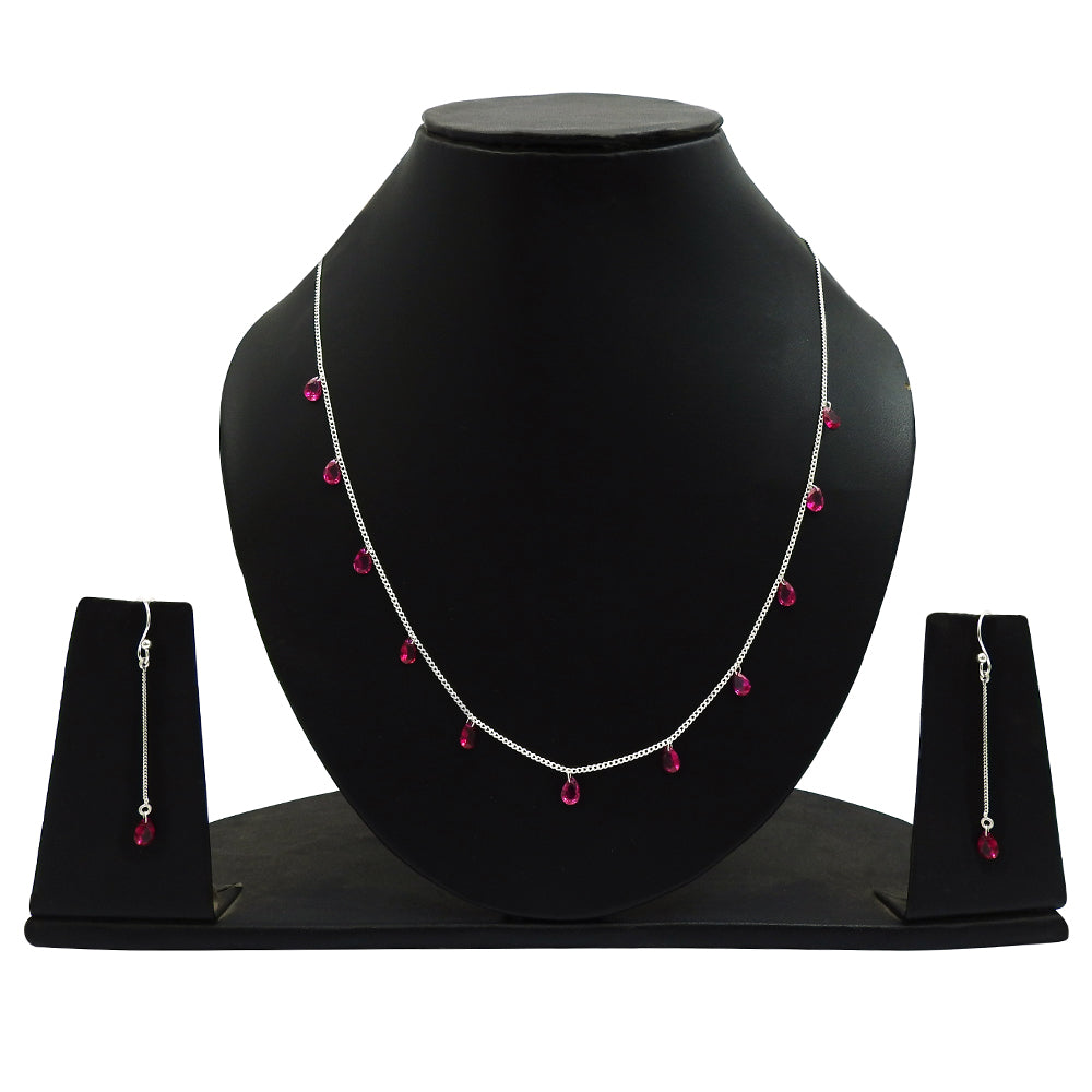 Handcrafted 925 Sterling Silver Ruby CZ Earrings Necklace Set