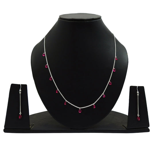 101 Handcrafted 925 Sterling Silver Ruby CZ Earrings Necklace Set