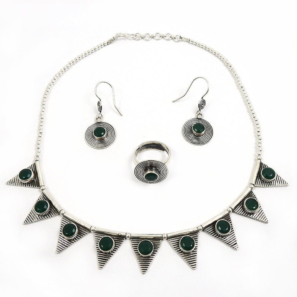 101 Vintage Inspired Green Onyx 925 Sterling Silver Jewelry Set A Touch of Grace