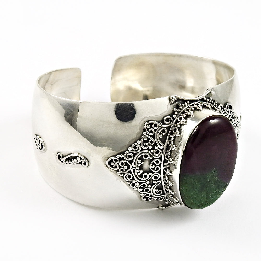 101 Vintage 925 Sterling Silver Natural Ruby Zoisite Gemstone Open Bangle