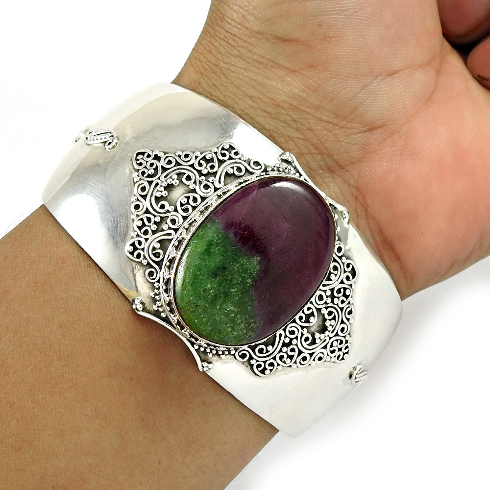 101 Vintage 925 Sterling Silver Natural Ruby Zoisite Gemstone Open Bangle